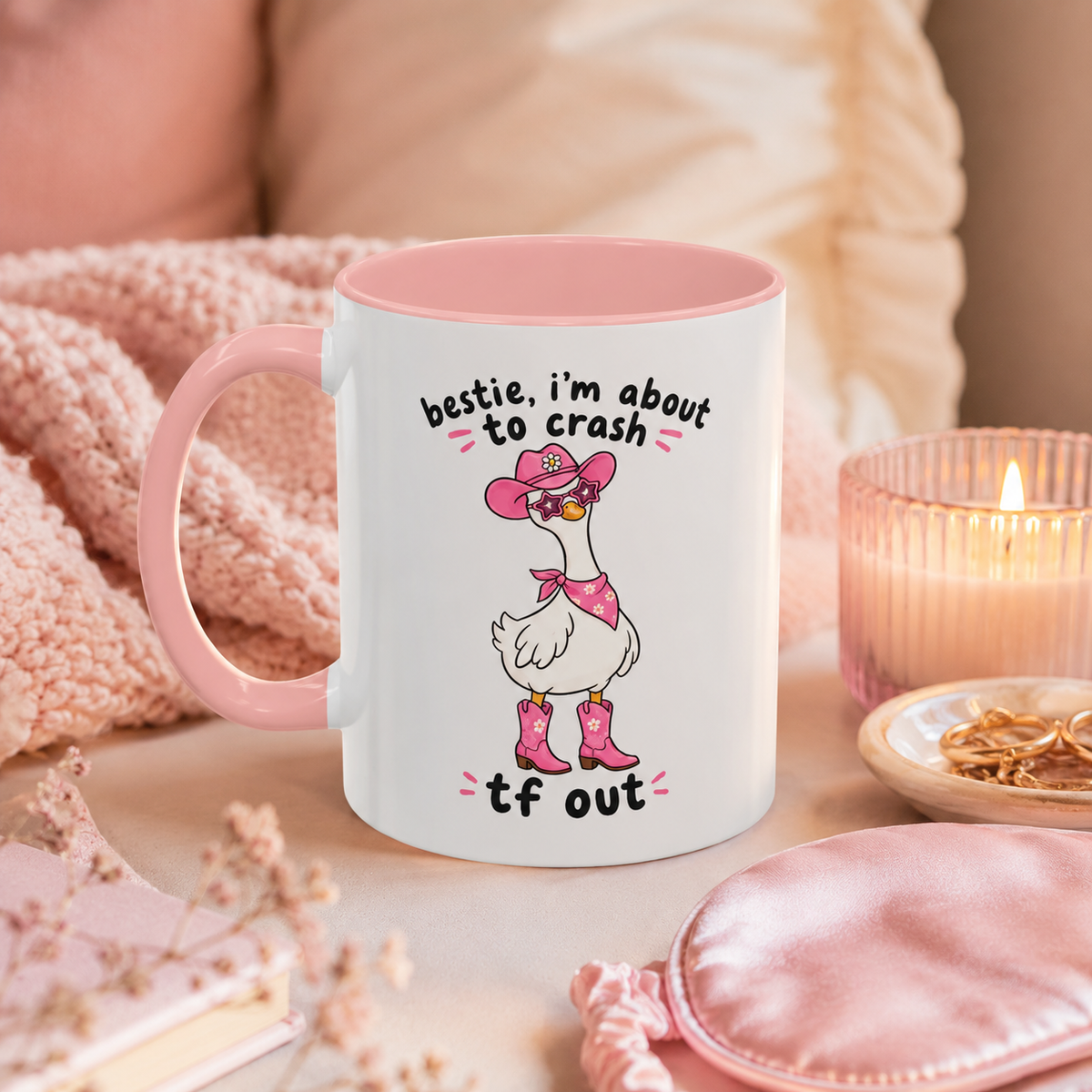 Bestie goose accent mug styled as a colourful gift for a coffee lover