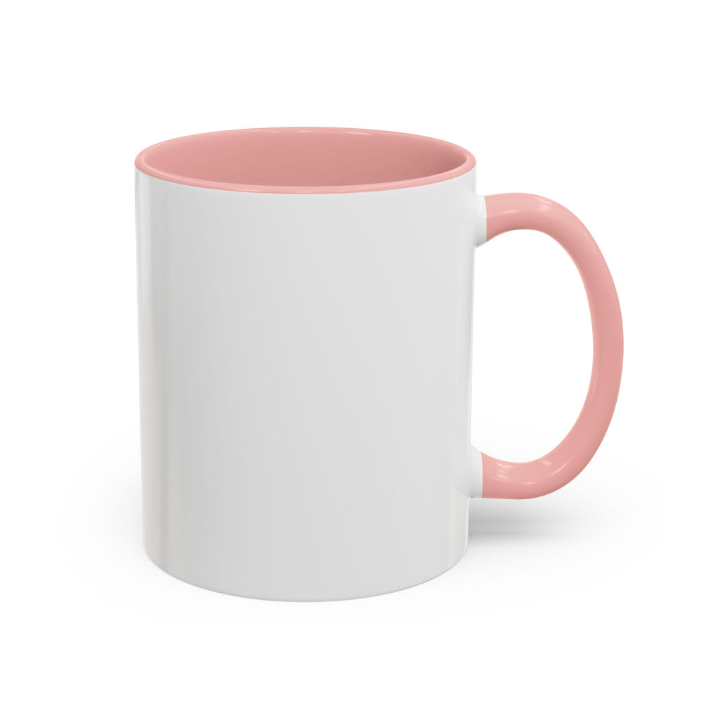 Rear view of the pink Crash Out goose mug with its handle visible