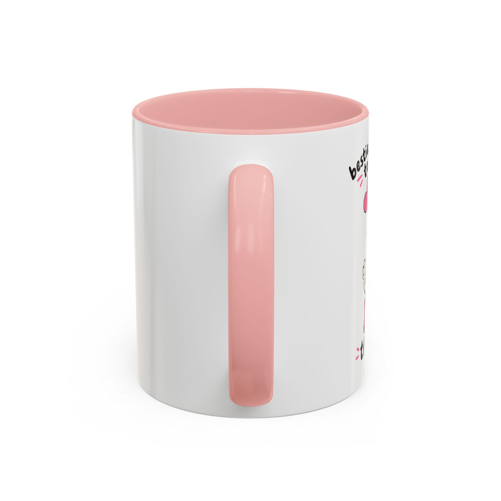 Side view of the pink Crash Out goose mug showing the handle