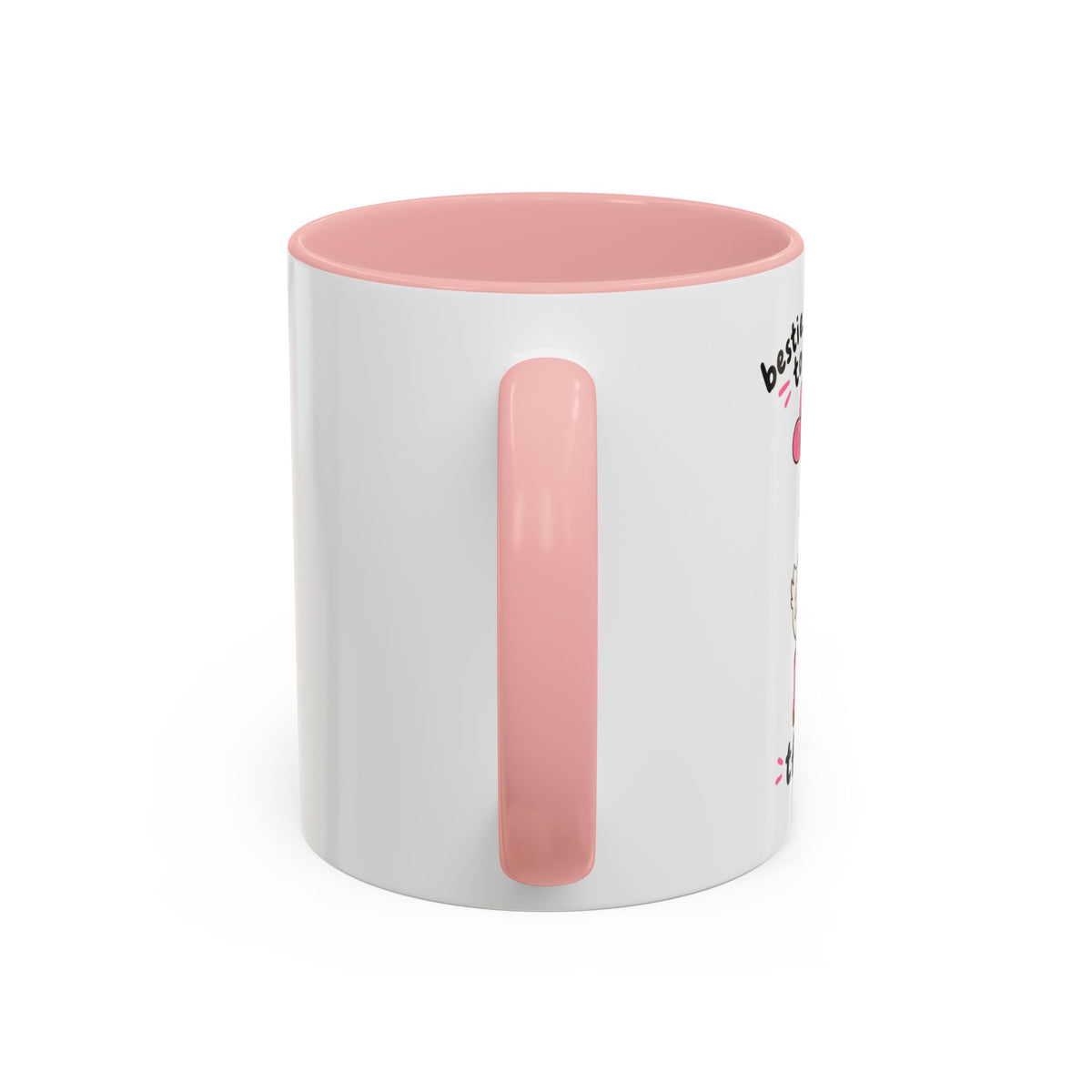Side view of the pink Crash Out goose mug showing the handle