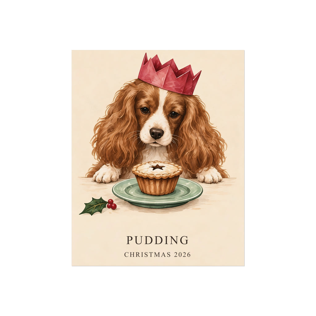 Paper Crown Spaniel – Personalised Christmas Pet Print