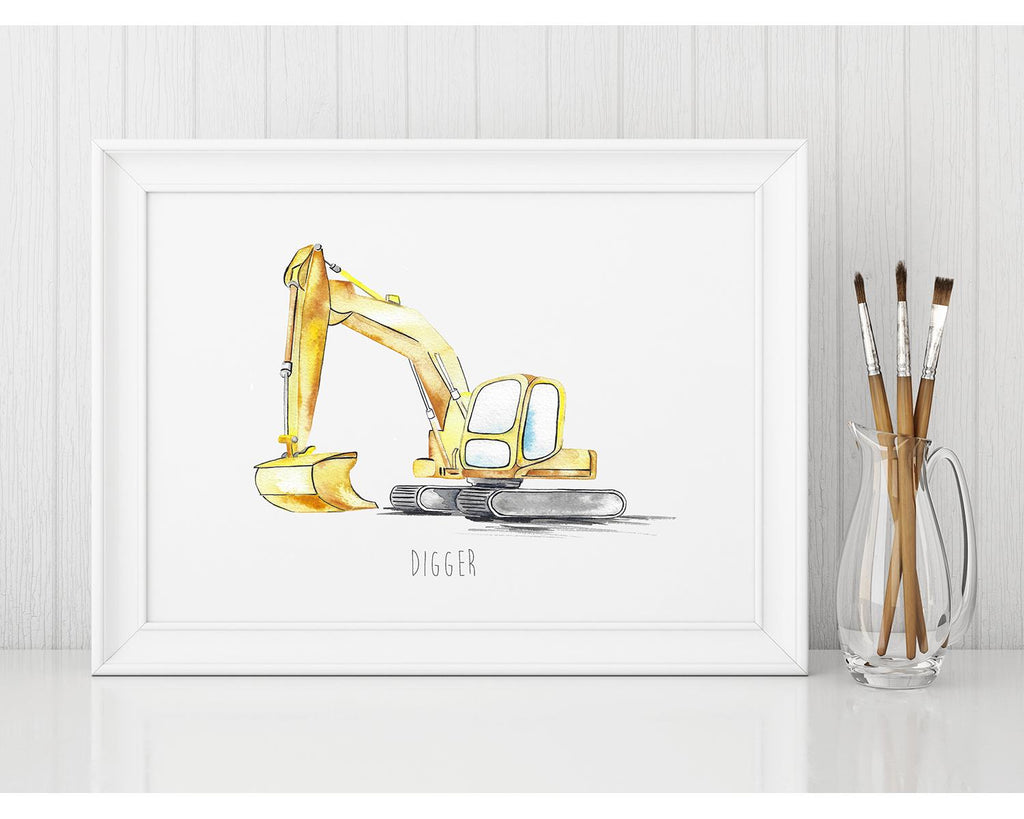 Personalised Yellow Digger Watercolour Print