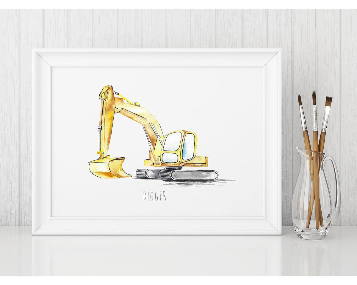 Personalised Yellow Digger Watercolour Print