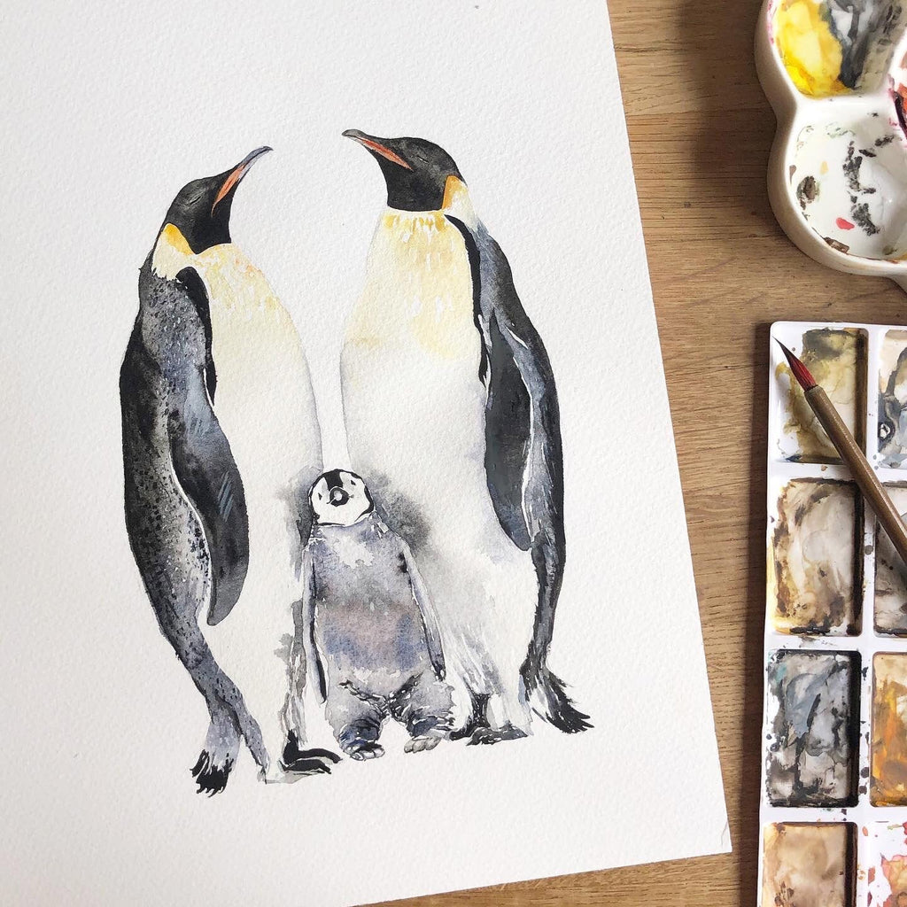 Personalised Penguin Family Watercolour Print – view 2