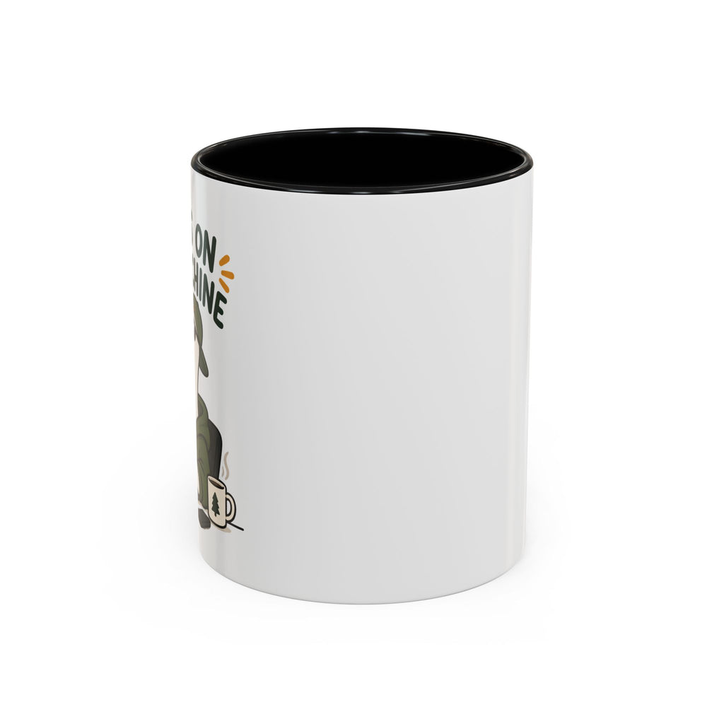 Side view of the black Works on My Machine goose mug