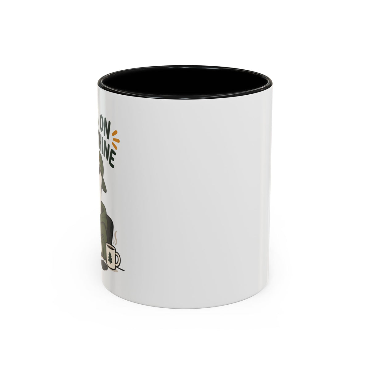 Side view of the black Works on My Machine goose mug