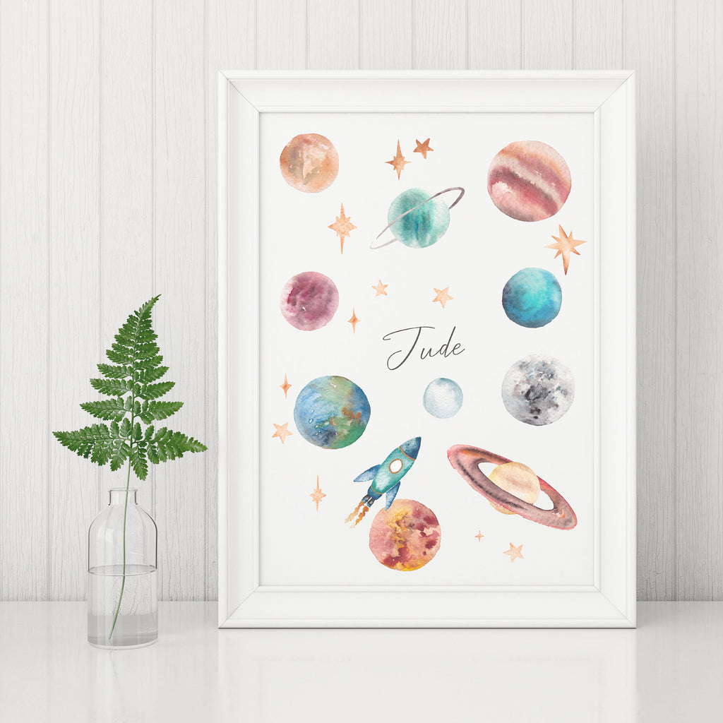 Personalised Planets & Outer Space Watercolour Print
