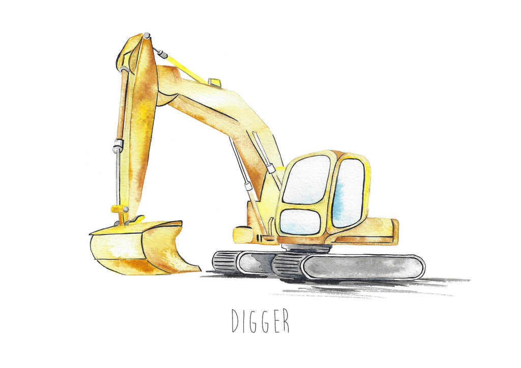 Personalised Yellow Digger Watercolour Print – view 2