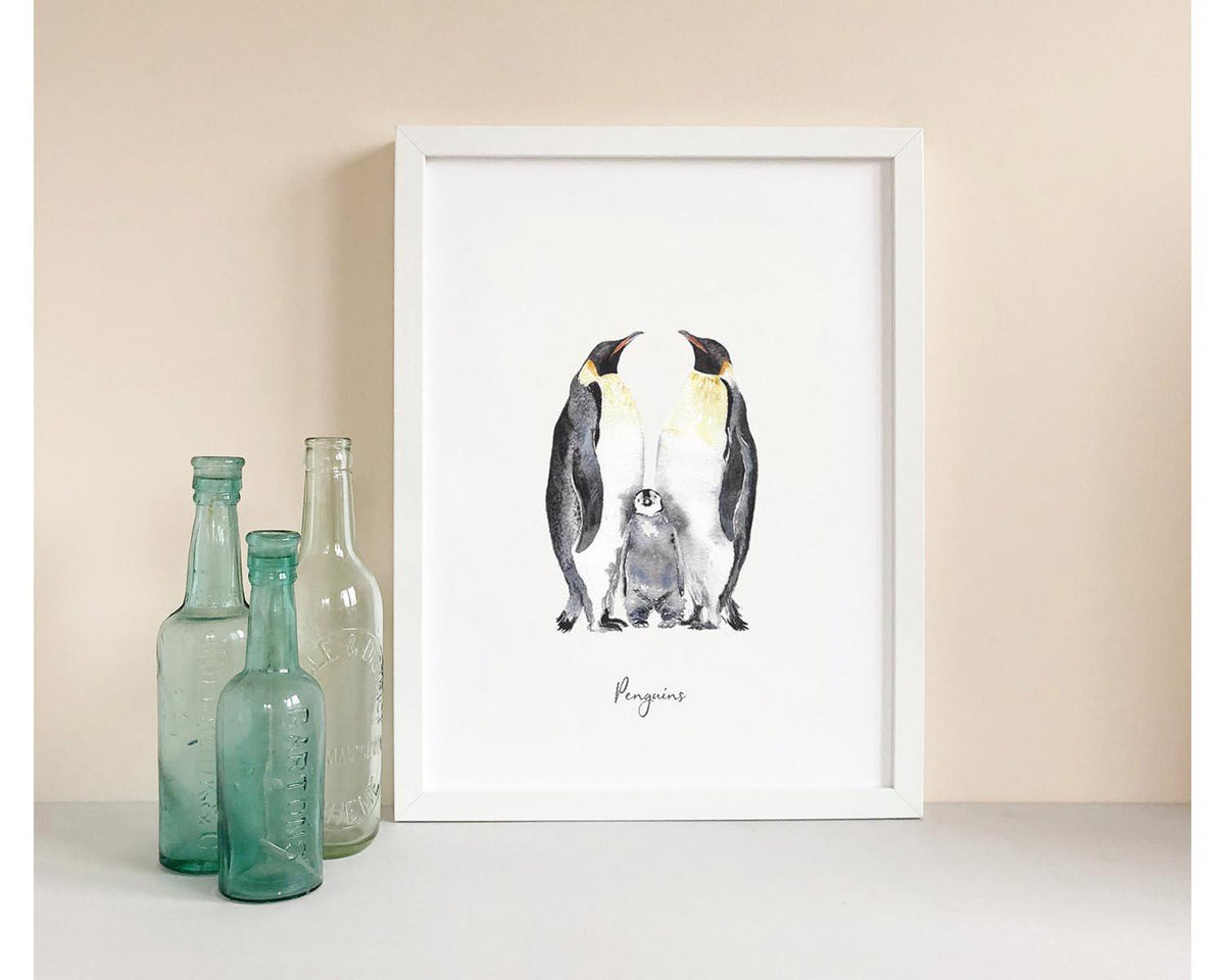 Personalised Penguin Family Watercolour Print