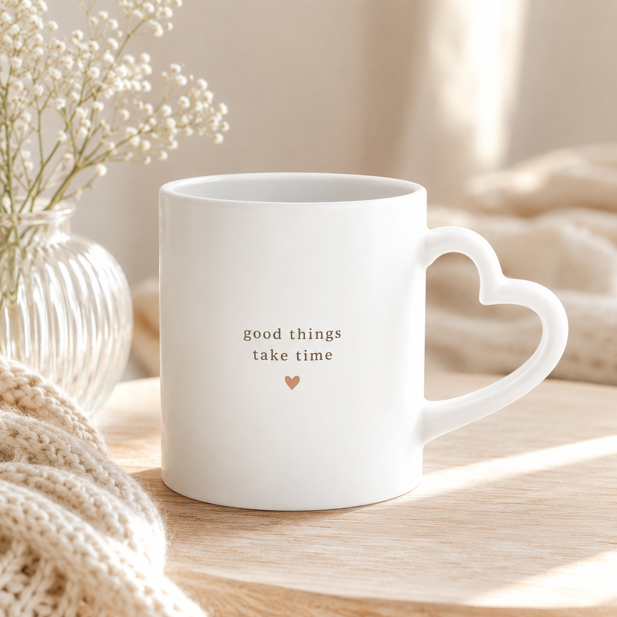 Good Things Take Time Heart Handle Mug