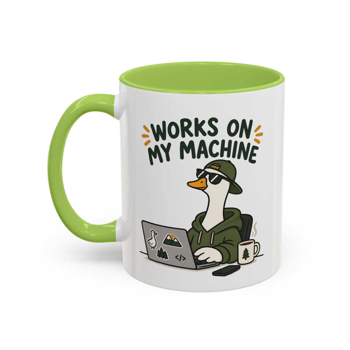 Works on My Machine goose accent mug – light green