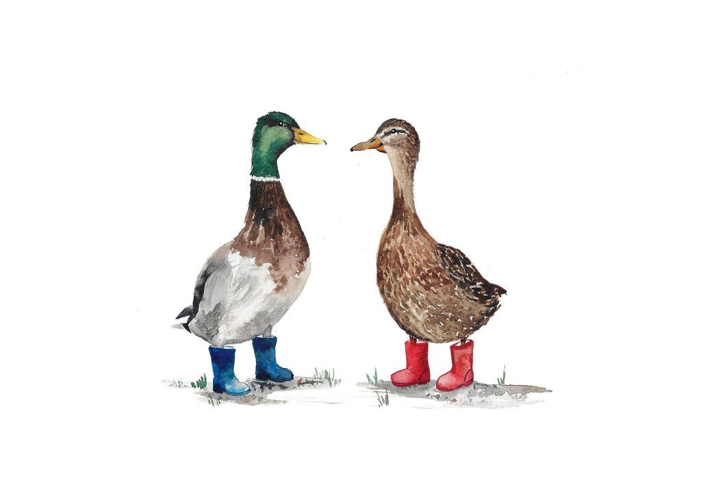 Ducks in Wellies Watercolour Art Print – view 2