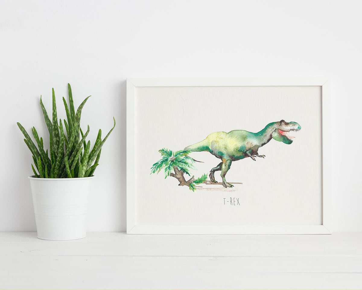 Personalised T-Rex Dinosaur Watercolour Print