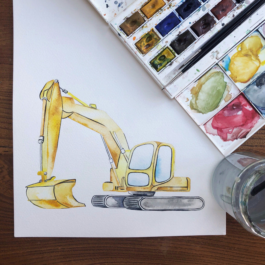 Personalised Yellow Digger Watercolour Print – view 3