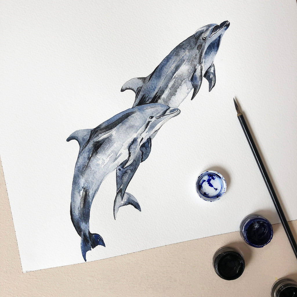 Personalised Dolphins Watercolour Art Print – view 2