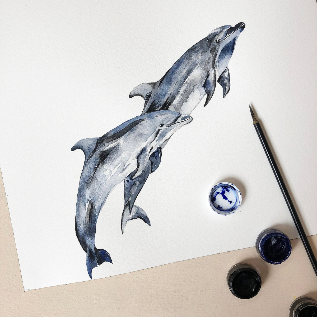Personalised Dolphins Watercolour Art Print – view 2